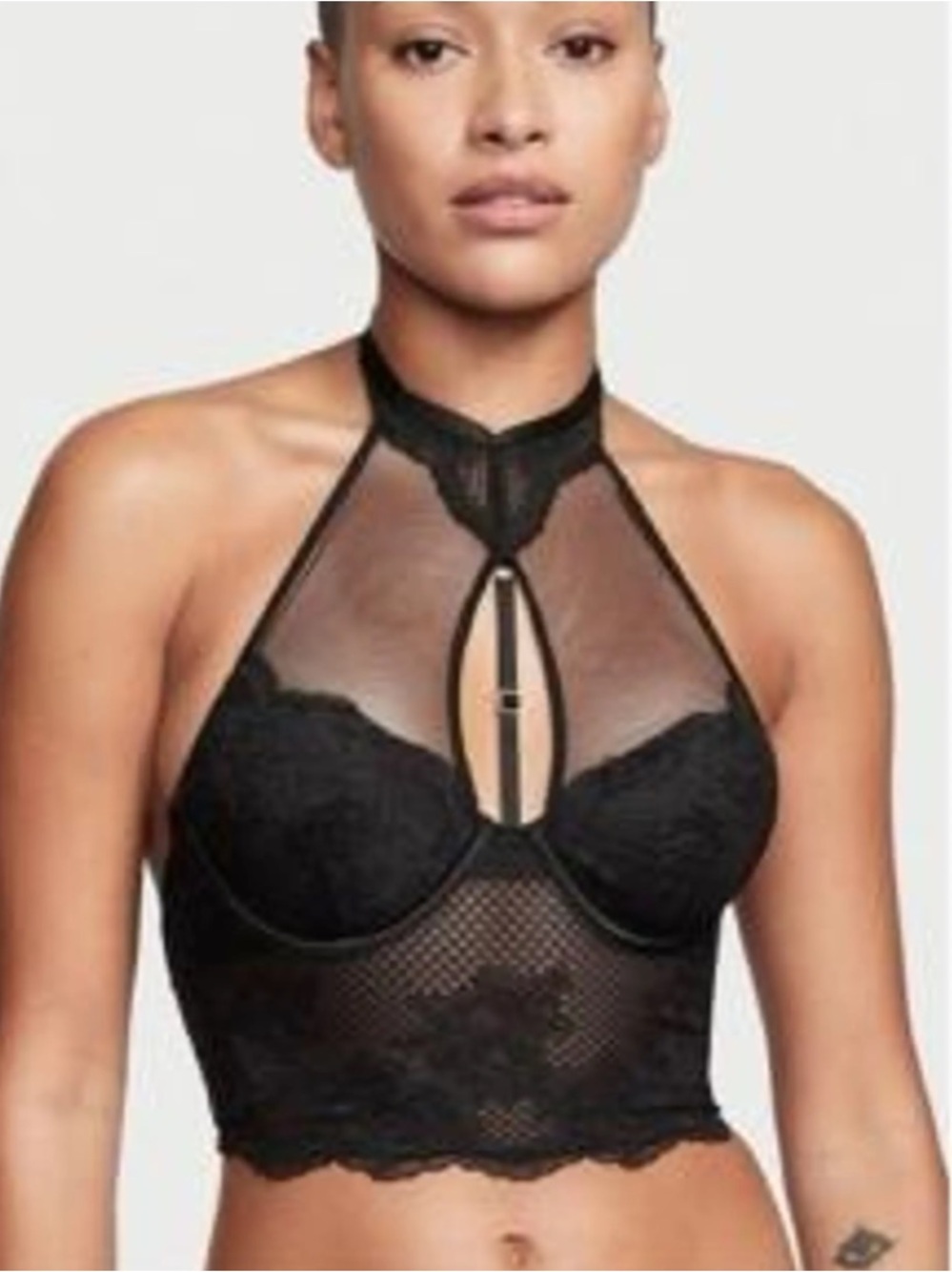 Victoria's Secret High Neck Fishnet Lace Halter Corset Top Black Women’s L
